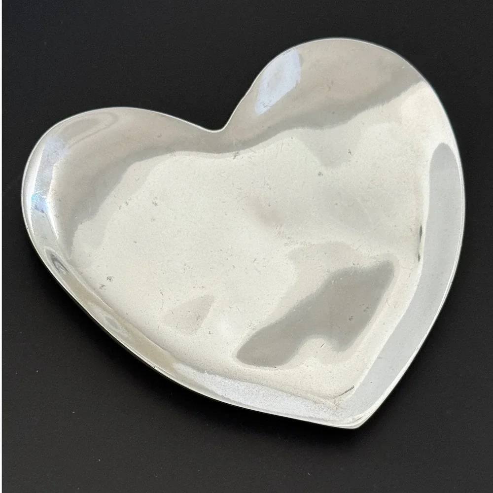 Pottery Barn Aluminum Heart Trinket Dish Tray Silver Tone 5